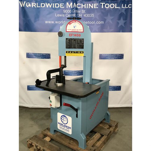 14" New Roll-In Vertical Band Saw for sale Model EF-1459 Gravity Feed at Worldwide Machine Tool